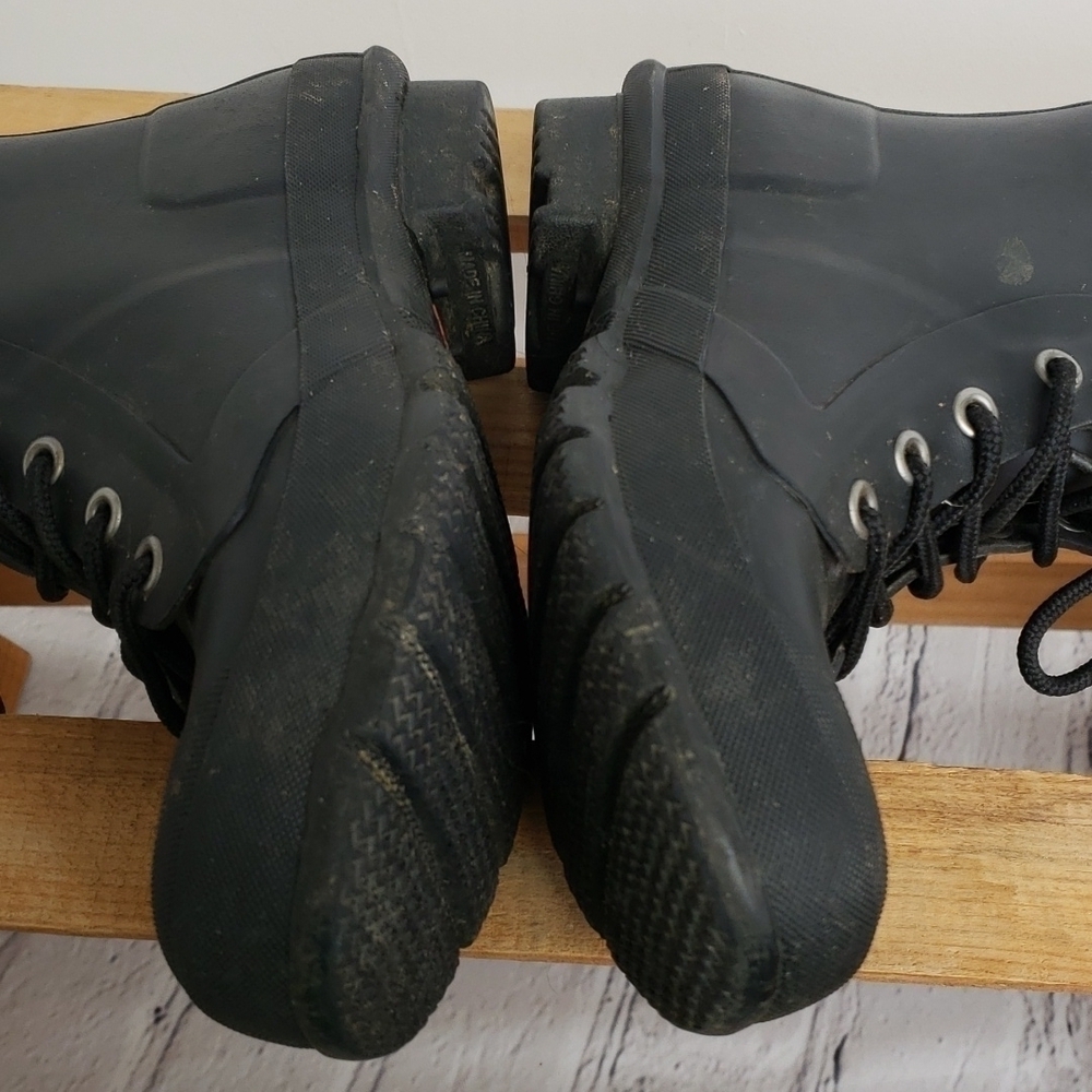Lauren Ralph Lauren Mikenna Bo  Rain Boots Black Rubber 7B Lace Up VG… - Picture 6 of 13